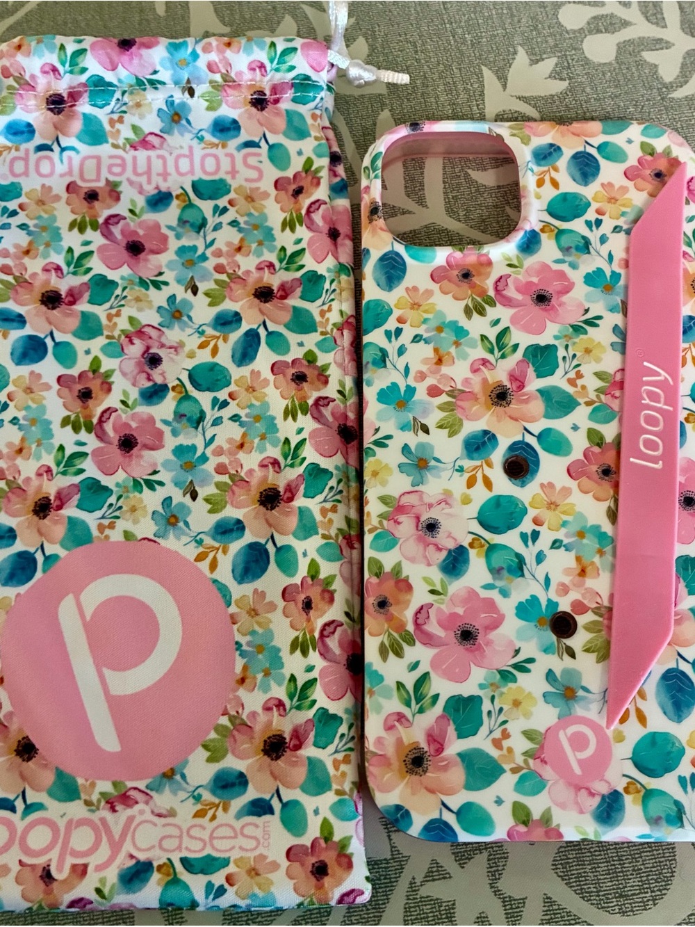 Loopy Case Floral Phone Case with Pink Strap and Teal Accents